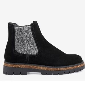 Earth Aydin Black Suede Knit Gore Lug Sole Chelsea Boots Size 10